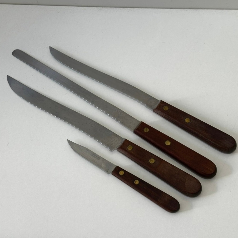 Robinson Stainless USA Vintage Knife Set 4pc Wood Handle Serrated Paring Knives